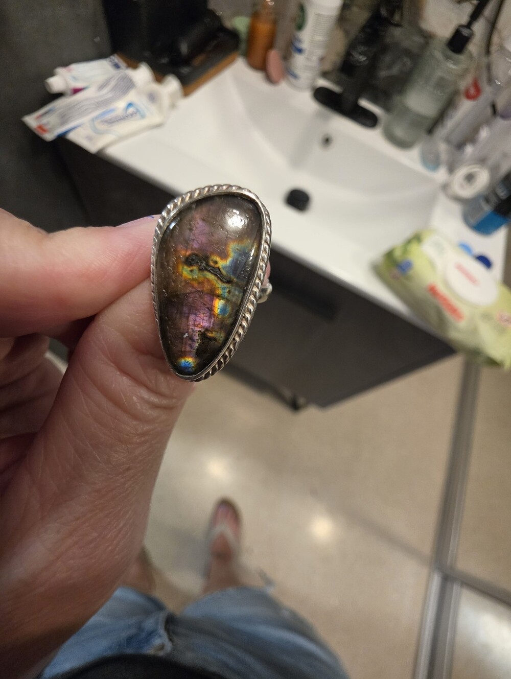 Rare Natural Spectralite Labradorite Sterling Silver Ring